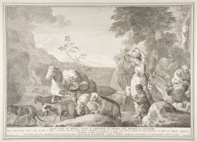 Ezaw i jego rodzina rozstają się z Jakubem Ezaw z jego żonami, synami i substancjami sepa..., 1743-63. autorstwa Pietro Monaco