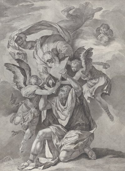 Mojżesz otrzymujący Tablice Prawa od Boga, który zstępuje z niebios, od... ok. godz. 1730-39. autorstwa Pietro Monaco