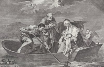 Lot do Egiptu ze Świętą Rodziną w łodzi, 1730-50. autorstwa Pietro Monaco