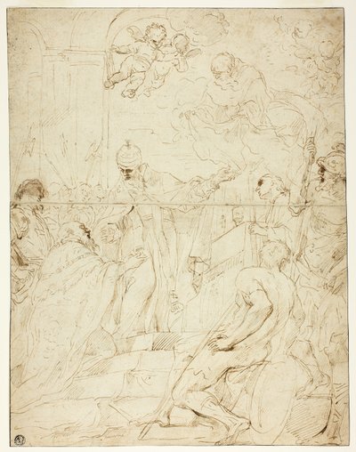 Święty ukazujący się władcy (recto); Latające Putto (verso) autorstwa Pietro Novelli