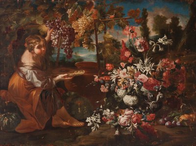 Dziewczyna wśród kwiatów i owoców autorstwa Pietro Paolo Bonzi