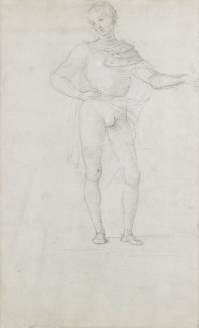 Studium do postaci w adoracji Trzech Króli (czarna kreda) autorstwa Pietro Perugino