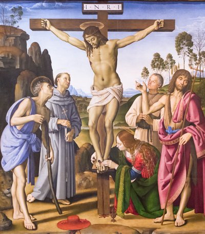 Ukrzyżowanie ze świętym i błogosławionym Giovannim Colombinim autorstwa Pietro Perugino