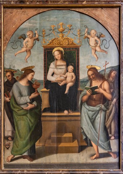 Dziewica tronująca wśród św. Gerwazy, Protasia, Pawła i Piotra autorstwa Pietro Perugino