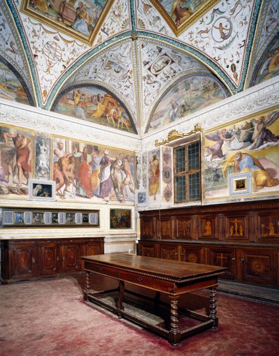 Widok zakrystii z panelami Perugino, Bazylika Świętego Piotra, Perugia, Umbria, Włochy autorstwa Pietro Perugino