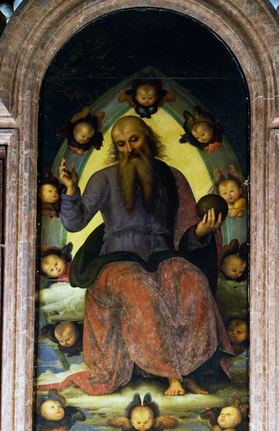 Błogosławieństwo Boga Ojca, fragment z poliptyku Certosa z Pawii autorstwa Pietro Perugino