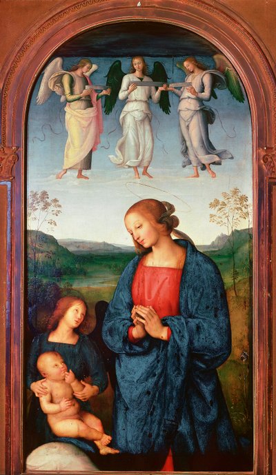 Poliptyk Chartreuse z Pawii: „Madonna ma Dzieciątko i trzy anioły” Obraz Pietro Vannucci dit il Perugino (Perugin autorstwa Pietro Perugino