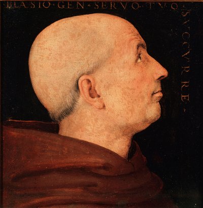 Portret ks. Biagio Milanesiego, generała Zakonu opactwa w Vallombrosa Profil mnicha z klasztoru w Vallombreuse. Obraz Pietro Vannucci dit il Perugino (Perugin autorstwa Pietro Perugino