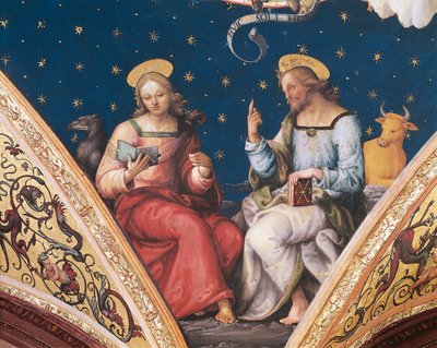 Św. Łukasz i Św. Jan, fragment z Wiecznego Ojca, ze świętymi i ewangelistami autorstwa Pietro Perugino