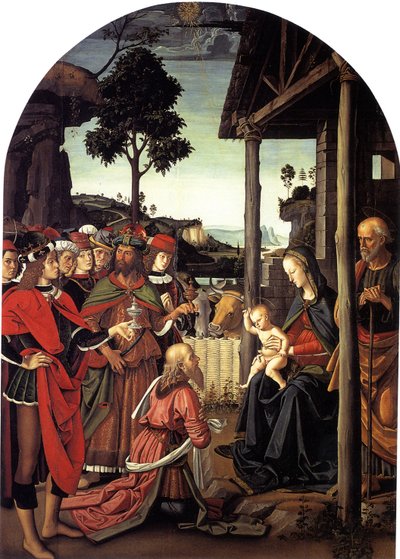 Adoracja Trzech Króli, ca. 1470-1480 autorstwa Pietro Perugino