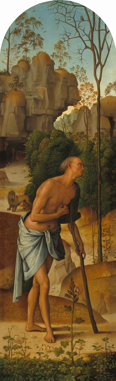 Ukrzyżowanie z Dziewicą, Św. Janem, Św. Hieronimem i Św. Marią Magdaleną [lewy panel] autorstwa Pietro Perugino