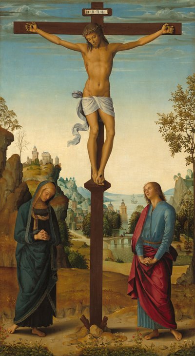 Ukrzyżowanie z Dziewicą, Św. Janem, Św. Hieronimem i Św. Marią Magdaleną [panel środkowy] autorstwa Pietro Perugino