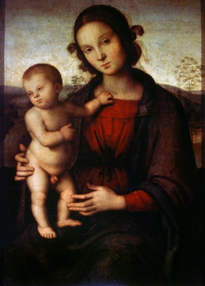 Dziewica z Dzieciątkiem, koniec XV lub początek XVI wieku autorstwa Pietro Perugino