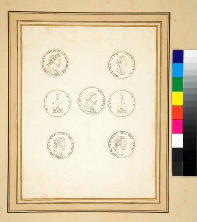 Monety przedstawiające kolumnę Antoninusa Piusa (atrament) autorstwa Pietro Santi Bartoli