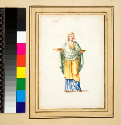 Postać kobieca na postumencie (czarna kreda, niektóre z piórem i brązowym tuszem. pokolorowane akwarelą) autorstwa Pietro Santi Bartoli