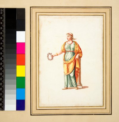 Postać kobieca zwrócona w lewo od widza (czarna kreda, niektórzy z piórem i brązowym atramentem. pokolorowane akwarelą) autorstwa Pietro Santi Bartoli