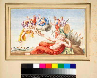 Luneta z grobowca (czarna kreda, niektóre piórem i brązowym tuszem. zabarwione akwarelą) autorstwa Pietro Santi Bartoli