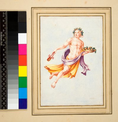 Męska figurka z girlandą z liści (czarna kreda, niektóre z piórem i brązowym tuszem. pokolorowane akwarelą) autorstwa Pietro Santi Bartoli