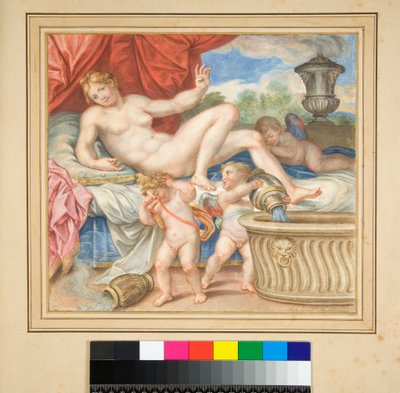 Leżący Danae z pokazanymi amorkami autorstwa Pietro Santi Bartoli