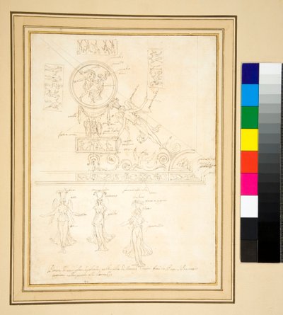 Szkic fragmentu fresku na suficie (długopis) autorstwa Pietro Santi Bartoli