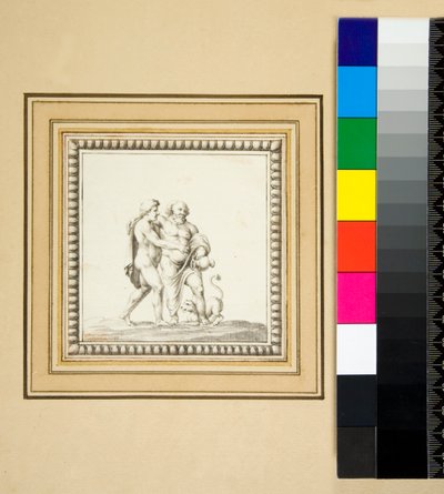 Trzy srebrne panele z przodu drewnianej skrzyni (czarna kreda, niektóre z piórem i brązowym tuszem. zabarwione akwarelą) autorstwa Pietro Santi Bartoli