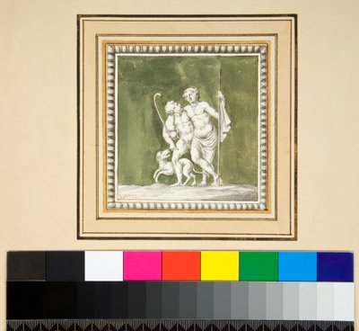 Trzy srebrne panele z przodu drewnianej skrzyni (czarna kreda, niektóre z piórem i brązowym tuszem. zabarwione akwarelą) autorstwa Pietro Santi Bartoli