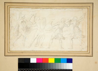 Dwie Amazonki walczące z dwoma wojownikami (ołówek) autorstwa Pietro Santi Bartoli