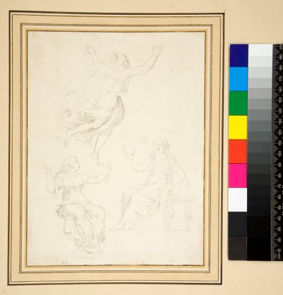 Dwie udrapowane postacie kobiece siedzące (ołówek) autorstwa Pietro Santi Bartoli