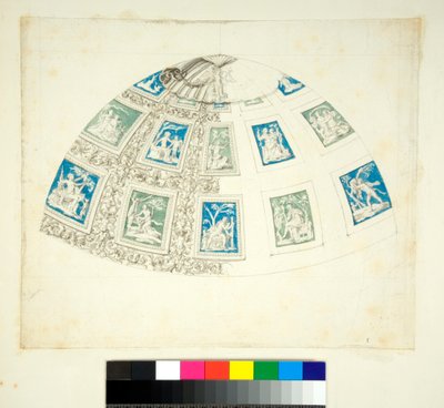Sklepienie Willi Madama (czarna kreda, niektóre piórem i brązowym tuszem. zabarwione akwarelą) autorstwa Pietro Santi Bartoli