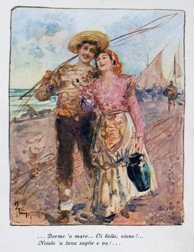 Powrót z wędkarstwa, ilustracja Pietro Scoppetta (1863-1920), Włochy, XX wiek autorstwa Pietro Scoppetta