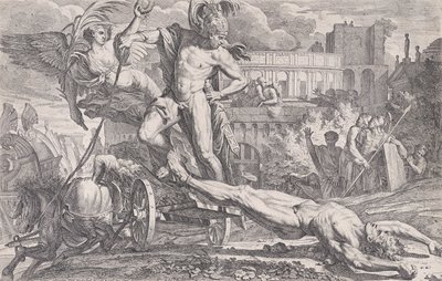 Achilles ciągnący ciało Hektora po murach Troi, 1648-50. autorstwa Pietro Testa