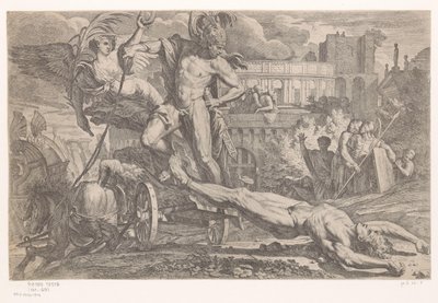 Achilles ze zwłokami Hectora za jego rydwanem autorstwa Pietro Testa