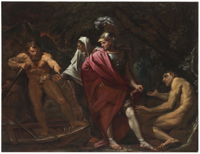 Eneasz i Sybilla Kumejska prezentują Charon Złoty Gałąz autorstwa Pietro Testa