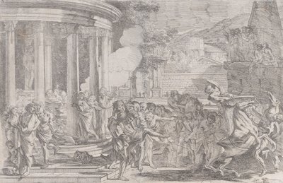 Sinorix wyniesiony ze świątyni Artemidy próbujący uciec przed skutkami trucizny..., ca. 1640. autorstwa Pietro Testa