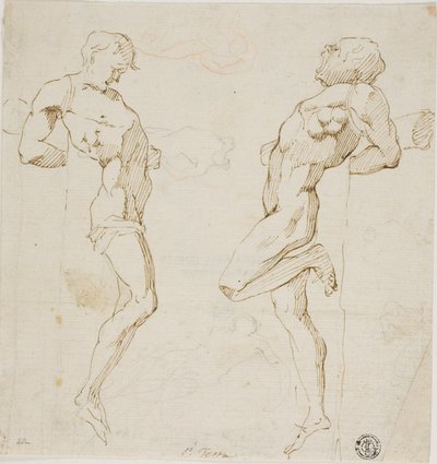 Studium złodziei na krzyżu (recto), szkic postaci (verso) autorstwa Pietro Testa
