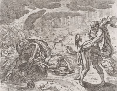 Potop, wyciąganie postaci z wody, ok. godz. 1640-42. autorstwa Pietro Testa
