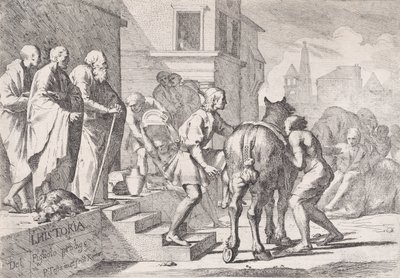 Odejście syna marnotrawnego, ukazanego na dosiadaniu konia, z serii czterech..., ca. 1645. autorstwa Pietro Testa