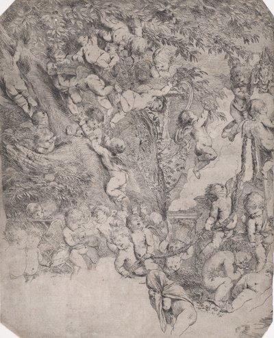 Ogród Wenus, odcisk dowodowy lewego górnego rogu, ca. 1631-37. autorstwa Pietro Testa