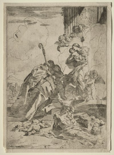 Trzej święci z Lucchese wstawiają się u Matki Bożej za ofiary zarazy, ok. godz. 1630-31. autorstwa Pietro Testa