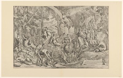 Triomf van de schilderkunst op de Parnassus Wyraża swoje uczucia/ zasługuje na ukłon/ triumfuje nad Parnasem (tytuł na obiekcie) autorstwa Pietro Testa