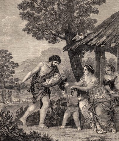Romulus i Remus. Grawer po obrazie Pietro da Cortone. Grawerowanie z 1860 roku. autorstwa Pietro da Cortona