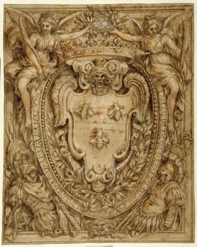 Herb Don Taddeo Barberini, Principe di Palestrina (pióro, tusz, wash i gwasz na papierze) autorstwa Pietro da Cortona