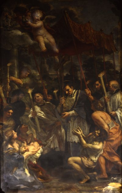 Św. Karol niosący Święty Gwóźdź w procesji podczas zarazy autorstwa Pietro da Cortona