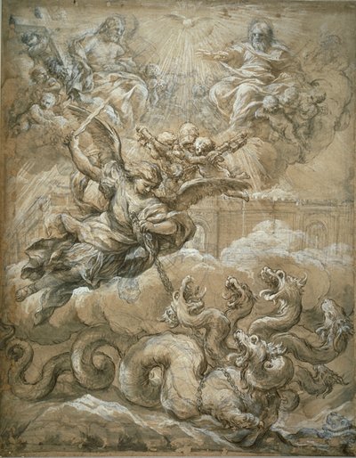 Trójca Święta ze św. Michałem zdobywającym Smoka, 1666 autorstwa Pietro da Cortona