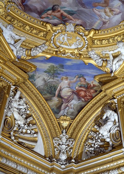 Sala Apolla Sala Apolla detal pendentywu przedstawiającego muzy Calliope i Melpomene, fresk z ok. 1647 r. autorstwa Pietro da Cortona