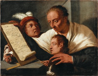 Nauczyciel z dwoma uczniami, po 1650 r. autorstwa Pietro della Vecchia