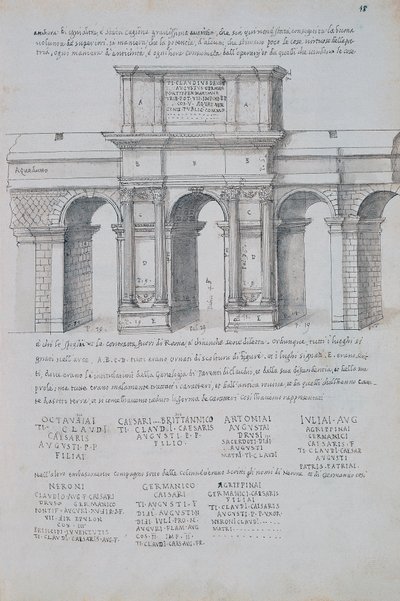 Łuk Klaudiusza w Rzymie, rysunek, ze Starożytności rzymskich, autorstwa Pirro Ligorio (1513-1583) autorstwa Pirro Ligorio