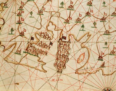 Wyspa Malta, z portolańskiego atlasu składającego się z sześciu map autorstwa Placido Caloiro i Francesco Olivy, Pergamin. 1646. autorstwa Placido Caloiro e Oliva