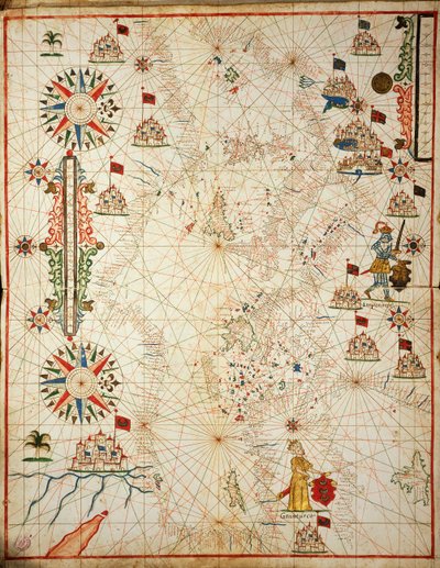 Morze Śródziemne, z portolańskiego atlasu sześciu map autorstwa Placido Caloiro i Francesco Oliva, Pergamin. 1646. autorstwa Placido Caloiro e Oliva