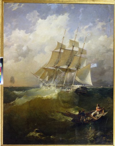 Fregata z 44 armatami, Aurora (""Fregata z 44 armatami Aurora"") - Obraz Platon Timofeyevich Borispolets (1805-1880), olej na płótnie autorstwa Platon Timofeyevich Borispolets